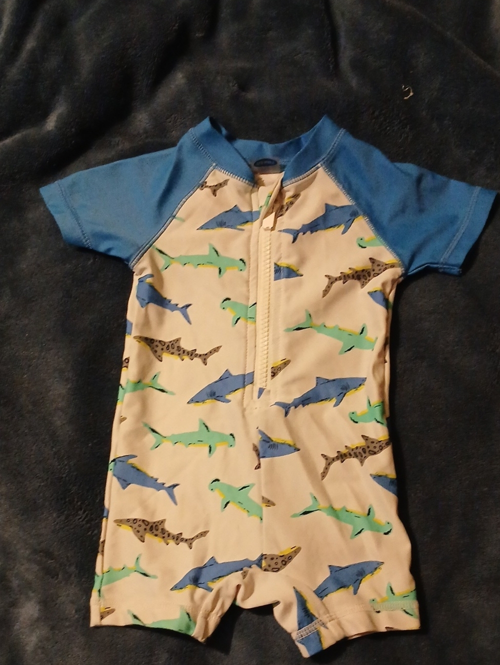 Old Navy Short-Sleeve Shark Print Rashguard in Blue and Tan